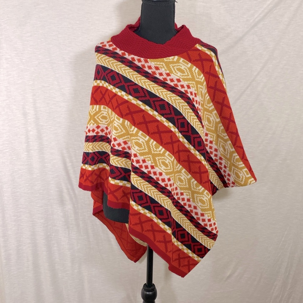 Amethyst Shawl Poncho Cape Red Gold Orange *See Photos for‎ Measurements*